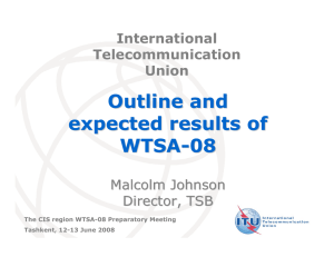 Outline and expected results of WTSA -