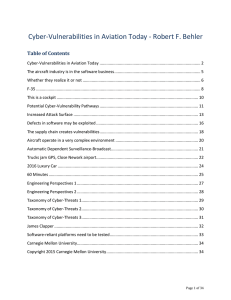 Cyber-Vulnerabilities in Aviation Today - Robert F. Behler Table of Contents