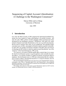 Sequencing of Capital Account Liberalisation: A Challenge to the Washington Consensus? 1 Introduction