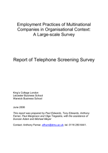 Report of Telephone Screening Survey Employment Practices of Multinational