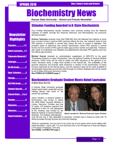 Biochemistry News SPRING 2010 Stimulus Funding Awarded to K-State Biochemists