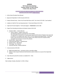 AGENDA  KSU Faculty Senate Meeting  Tuesday, October 14, 2014 3:30 pm  K‐State Union, Big 12 Room 