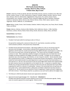 MINUTES  KSU Faculty Senate Meeting  Tuesday, March 8, 2016, 3:30 pm  K‐State Union, Big 12 room