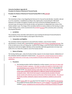 University Handbook, Appendix M:    Procedure for Review of Dismissal of Tenured Faculty   Procedure for Review of Dismissal of Tenured Faculty (FSM 2‐11‐86