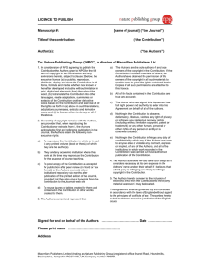 LICENCE TO PUBLISH  Manuscript #: [name of journal] (“the Journal”)