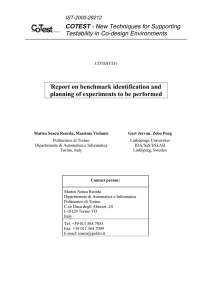 Report on benchmark identification and planning of experiments to be performed COTEST