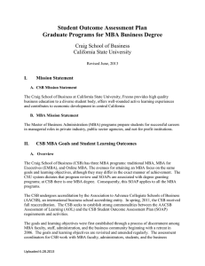 Student Outcome Assessment Plan Graduate Programs for MBA Business Degree