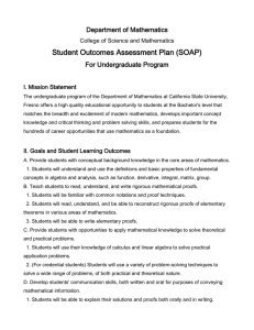 Student Outcomes Assessment Plan (SOAP) Department of Mathematics For Undergraduate Program