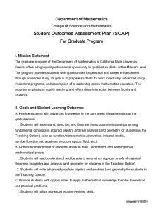 Student Outcomes Assessment Plan (SOAP) Department of Mathematics For Graduate Program