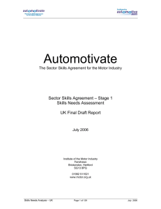 Automotivate Sector Skills Agreement – Stage 1 Skills Needs Assessment