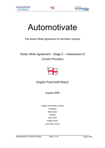 Automotivate Sector Skills Agreement – Stage 2 – Assessment of Current Provision