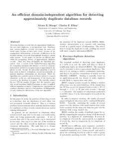 An ecient domain-independent algorithm for detecting approximately duplicate database records