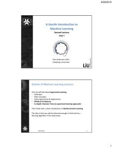 A Gentle Introduction to Machine Learning Outline of Machine Learning Lectures 9/29/2015
