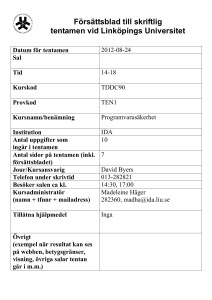 Försättsblad till skriftlig tentamen vid Linköpings Universitet