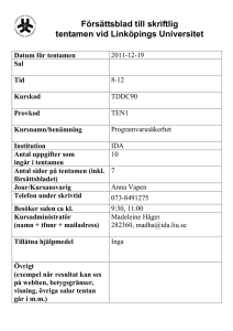 Försättsblad till skriftlig tentamen vid Linköpings Universitet