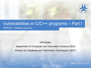 – Part I Vulnerabilities in C/C++ programs