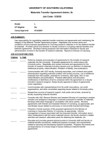 UNIVERSITY OF SOUTHERN CALIFORNIA Materials Transfer Agreement Admin, Sr. Job Code: 123035