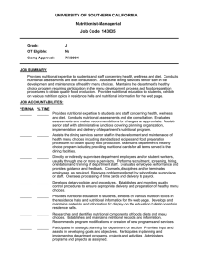 UNIVERSITY OF SOUTHERN CALIFORNIA Nutritionist-Managerial Job Code: 143035