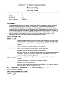 UNIVERSITY OF SOUTHERN CALIFORNIA Electrician Entry Job Code: 180191