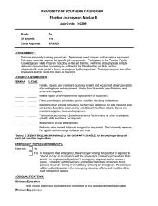 UNIVERSITY OF SOUTHERN CALIFORNIA Plumber Journeyman- Module B Job Code: 180299