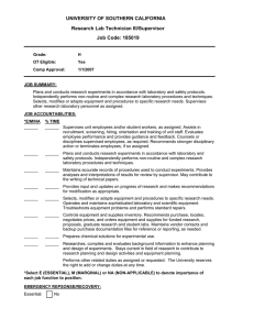 UNIVERSITY OF SOUTHERN CALIFORNIA Research Lab Technician III/Supervisor Job Code: 185019