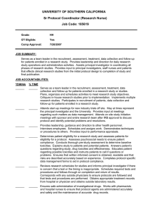 UNIVERSITY OF SOUTHERN CALIFORNIA Sr Protocol Coordinator (Research Nurse) Job Code: 185619