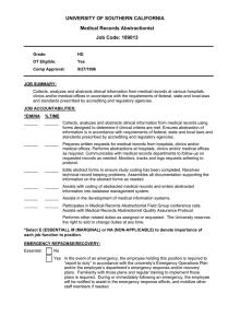 UNIVERSITY OF SOUTHERN CALIFORNIA Medical Records Abstractionist Job Code: 189013