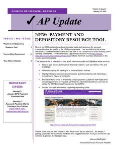 AP Update  NEW:  PAYMENT AND DEPOSITORY RESOURCE TOOL