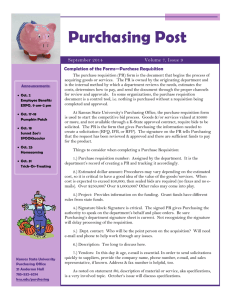Purchasing Post Completion of the Forms—Purchase Requisition Volume 7, Issue 9 September 2014