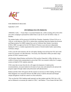 FOR IMMEDIATE RELEASE: September 8, 2015 ASI Challenges New CSU Student Fee