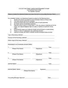COLLECTION SHEET /BANK ENDORSEMENT STAMP AUTHORIZATION FORM For Satellite Cashiers