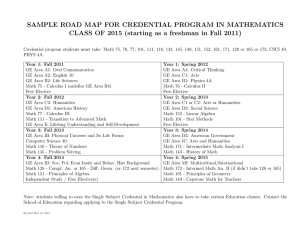SAMPLE ROAD MAP FOR CREDENTIAL PROGRAM IN MATHEMATICS