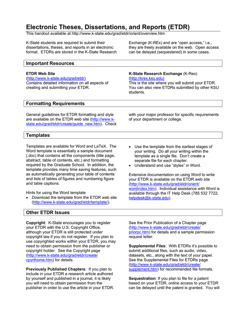 Electronic Theses Dissertations And Reports Etdr