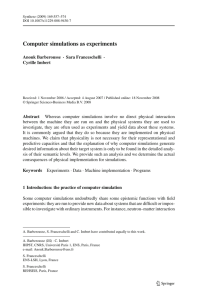 Computer simulations as experiments Anouk Barberousse Cyrille Imbert · Sara Franceschelli ·