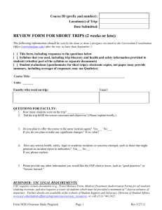 REVIEW FORM FOR SHORT TRIPS (2 weeks or less):