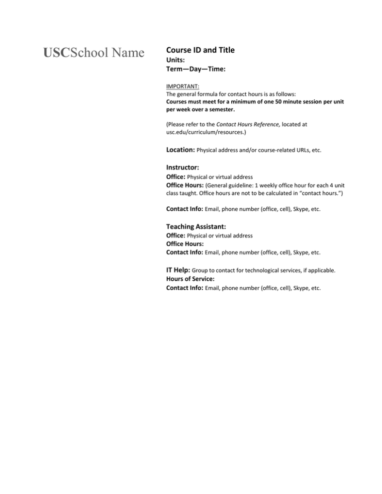 USC Course ID and Title Units