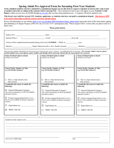 Spring Admit Pre-Approval Form for Incoming First-Year Students