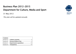 Business Plan 2012-2015 Department for Culture, Media and Sport 31 May 2012