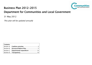 Business Plan 2012-2015 Department for Communities and Local Government 31 May 2012
