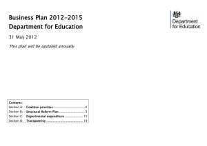 Business Plan 2012-2015 Department for Education 31 May 2012
