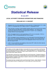 Statistical Release 30 June 2011 LOCAL AUTHORITY REVENUE EXPENDITURE AND FINANCING