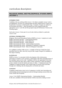 curriculum descriptors RELIGIOUS, MORAL AND PHILOSOPHICAL STUDIES (RMPS) (ACCESS 1)