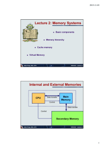 Lecture 2: Memory Systems Internal and External Memories Main CPU