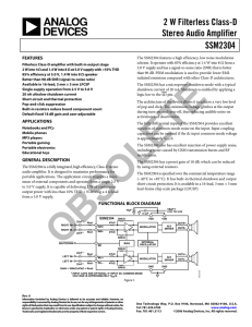 2 W Filterless Class-D Stereo Audio Amplifier SSM2304