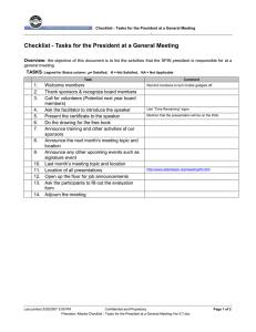 Checklist - Tasks for the President at a General Meeting Overview: