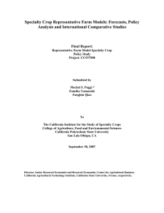 Specialty Crop Representative Farm Models: Forecasts, Policy