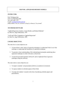 BUDT 801: APPLIED REGRESSION MODELS INSTRUCTOR: Prof. Wolfgang Jank