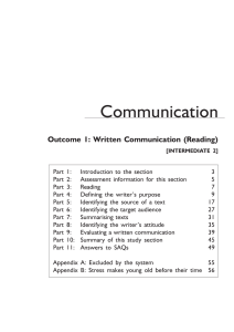 Communication Outcome 1: Written Communication (Reading)