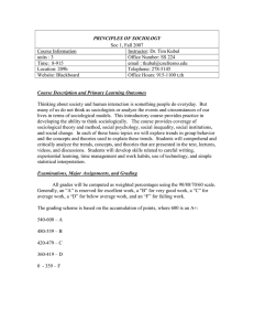 PRINCIPLES OF SOCIOLOGY Soc 1, Fall 2007 Course Information Instructor: Dr. Tim Kubal