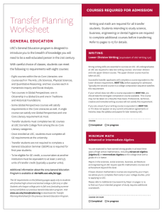 Transfer Planning Worksheet COURSES REQUIRED FOR ADMISSION